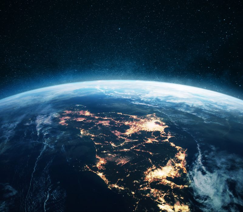 Amazing planet earth with night city lights, Japan view from space. Electricity Concept